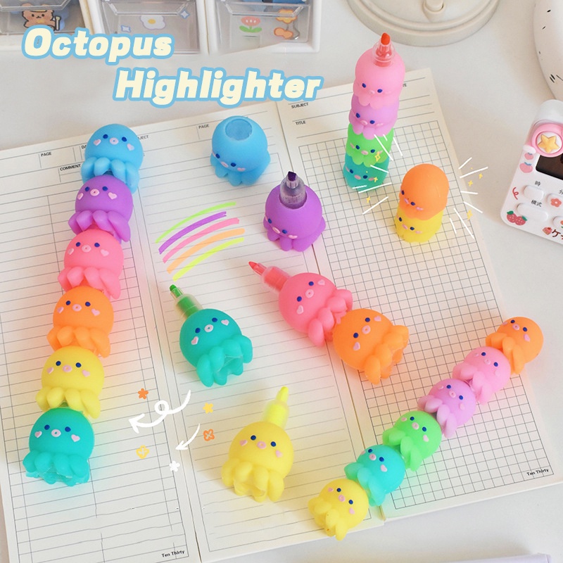 Bộ Bút Bắt Sáng 5 Màu Sắc Hình Bạch Tuộc Dùng Trong Trường Học / Văn Phòng