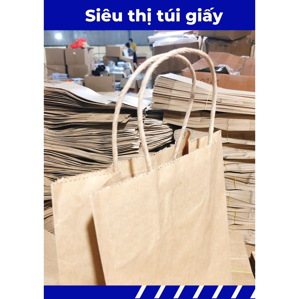 COMBO 10 CHIẾC TÚI GIẤY KRAFT XI MĂNG S2: 19.5x10x33 cm CÓ QUAI ( ẢNH THẬT SHOP TỰ CHỤP)