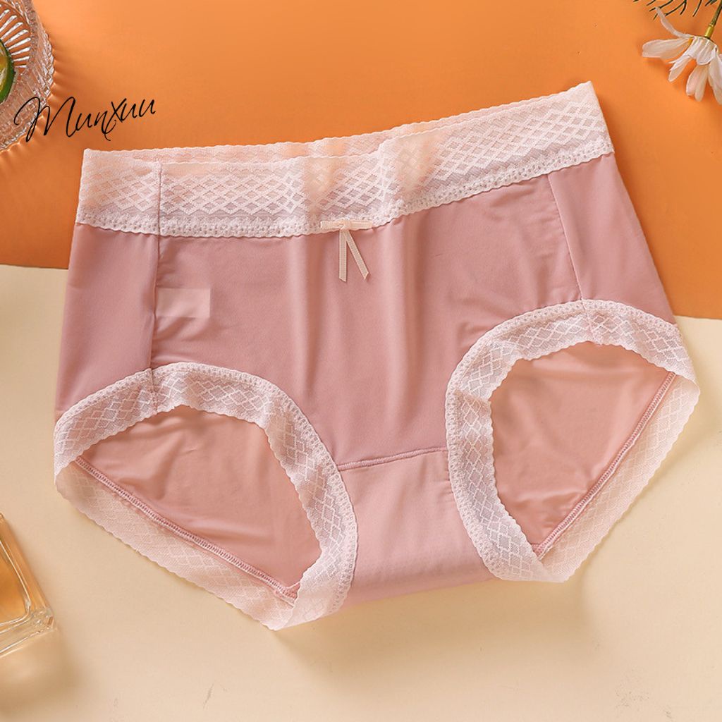 Quần lót nữ su lạnh cao cấp MUNXUU, màu sắc trung tính phối viền ren nơ ngọt ngào - QC118