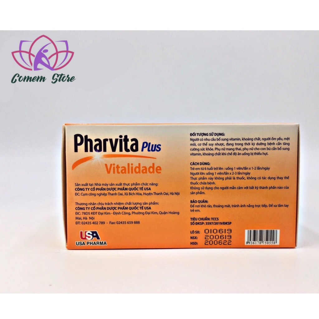 Pharvita Plus bổ sung vitamin và khoáng chất cho cơ thể tăng cường sức đề kháng 60 viên | Thế Giới Skin Care