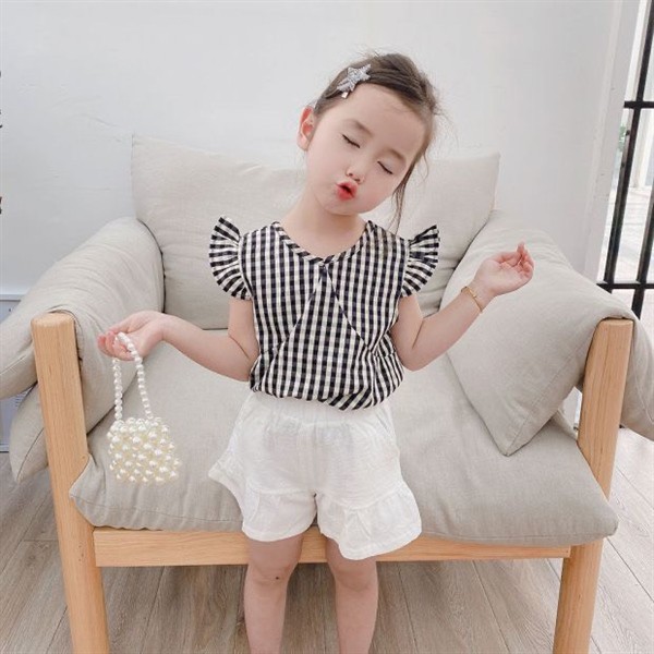 Set áo kẻ caro quần trắng bé 0704SA
