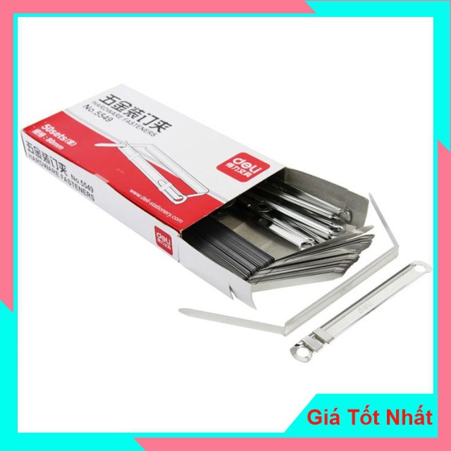 Nẹp Acco Sắt 80mm Deli 5549 (50 cái/hộp) - Sử dụng để nẹp tài liệu và lưu trữ giấy tờ