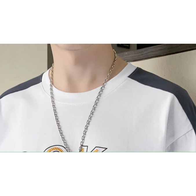 Áo Thun cotton Ngắn Tay Cổ Tròn Dáng Rộng Phối Màu Tương Phản Thời Trang Mùa Hè Dành Cho Nam