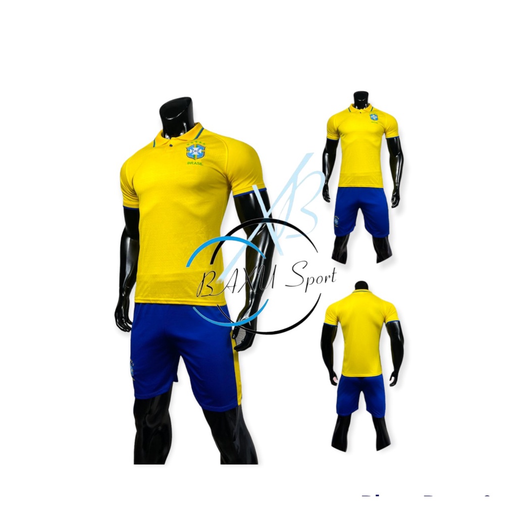 Bộ quần áo bóng đá brazil mẫu wc 2022 vàng cổ dệt thun lạnh loại 1