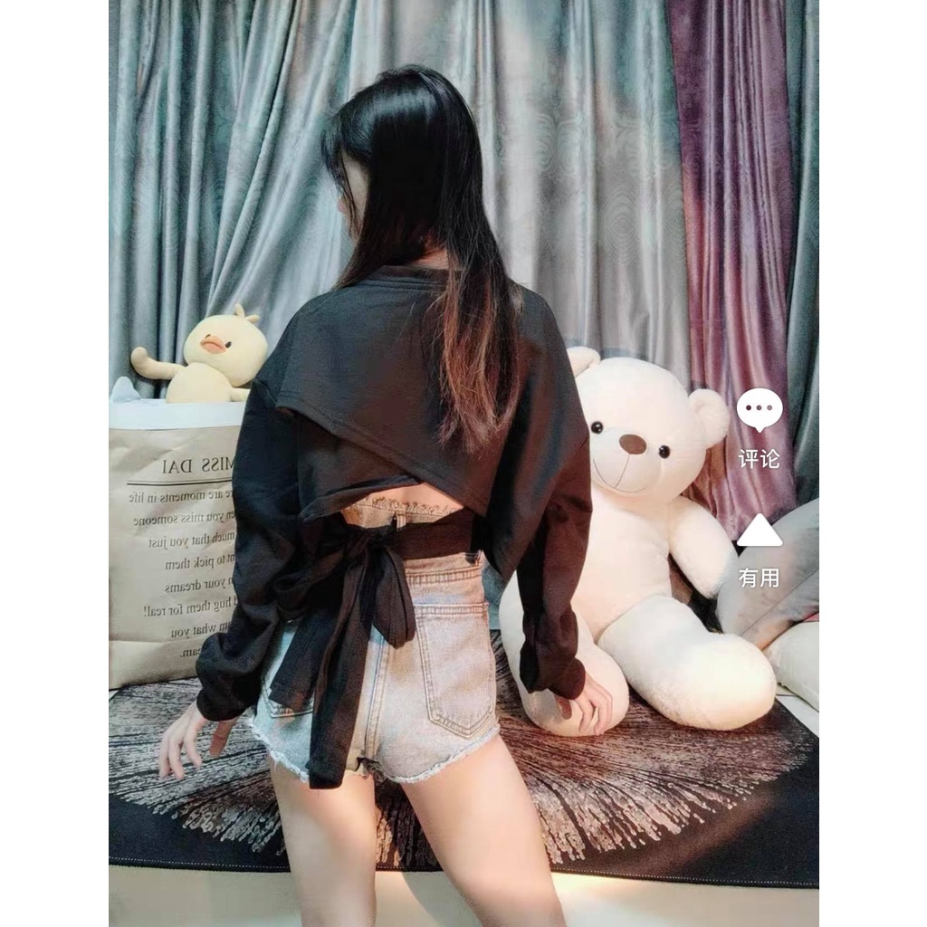 Áo Thun Dài Tay Thắt Nơ Lưng Xinh Xắn Cho Nữ