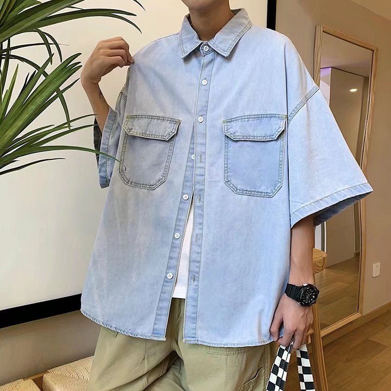 Áo Sơ Mi Nam Denim Tay Dài Thời Trang Dành Cho Hàn Quốc bigsize áo phong rộng unisex simple tiếng Nhật áo thun tay lỡ form rộng