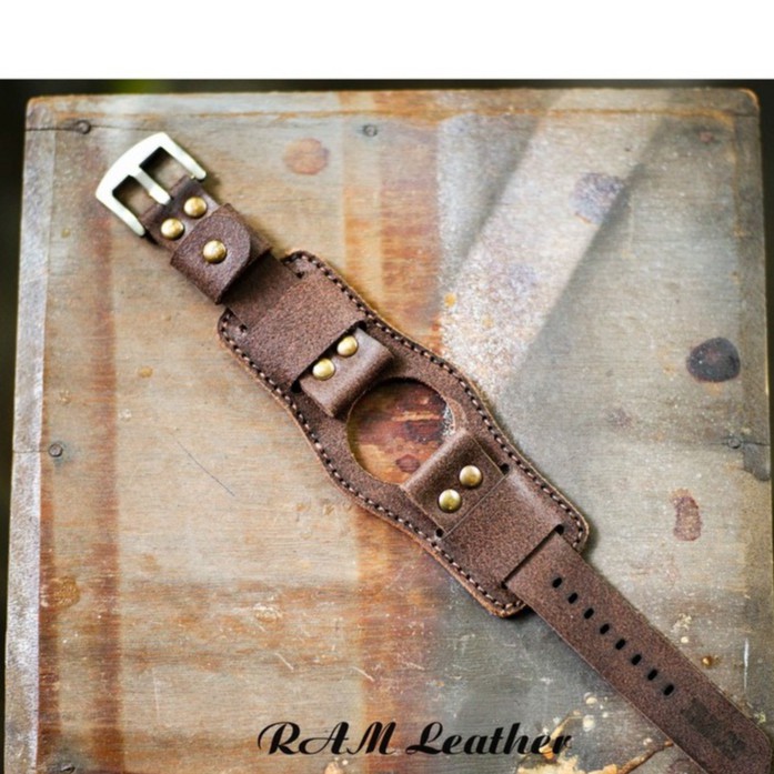 Combo dây đồng hồ da bò kiểu quân đội RAM Leather B2 Rivet vintage mài nhám đủ size - tặng khóa chốt và cây thay dây