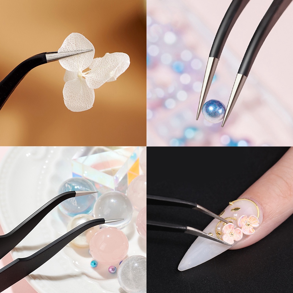 MONJA Nhíp Miệng Cong Đính Đá 3D Lấp Lánh Trang Trí Móng Nghệ Thuật DIY