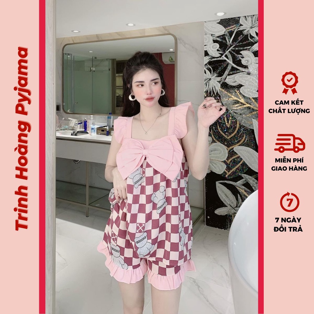 Bộ Hai Dây Nơ Nữ, Đồ Mặc Nhà Nữ Chất Liệu Lụa Mango Cao Cấp Freesize Từ 40 - 60 kg