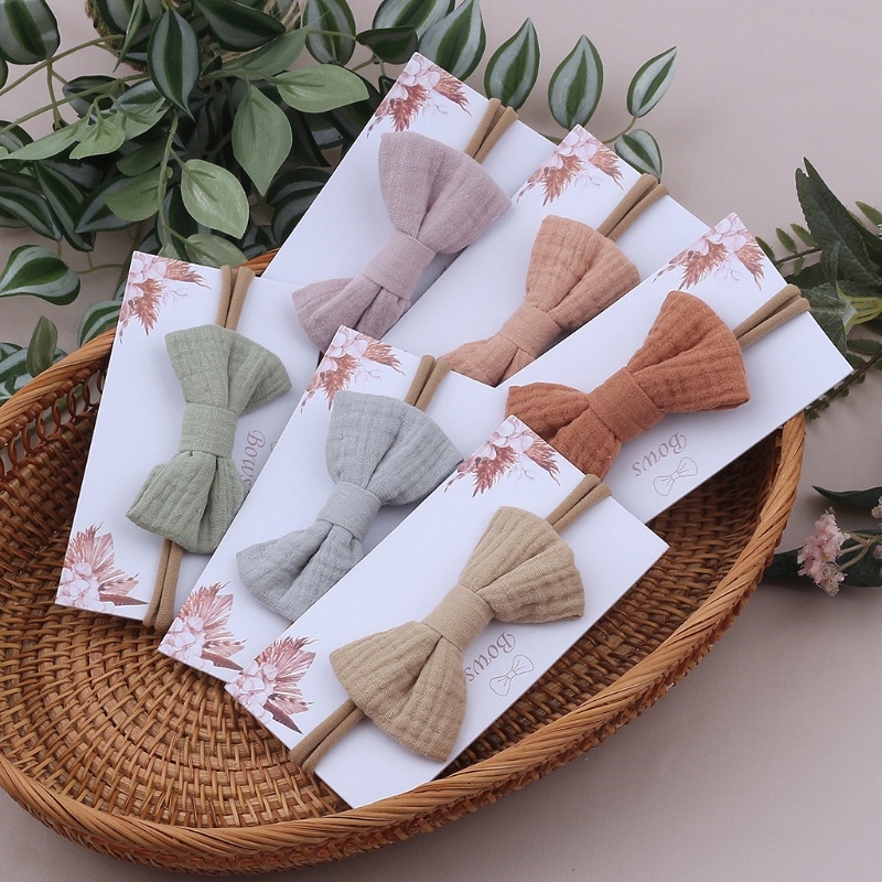 Băng Đô Cotton Mềm Màu Trơn Thắt Nơ Xinh Xắn Cho Bé Gái Sơ Sinh
