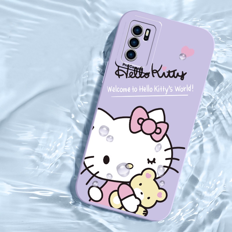 Ốp lưng OPPO A16 A16S A16E A16K A15 A15S A35 Phim hoạt hình dễ thương Hello Kitty Cat Square Edge Ca