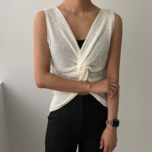 Áo Sweater Dệt Kim Cổ Chữ V Không Tay Phong Cách Hàn Quốc Thời Trang Mùa Hè Dành Cho Nữ