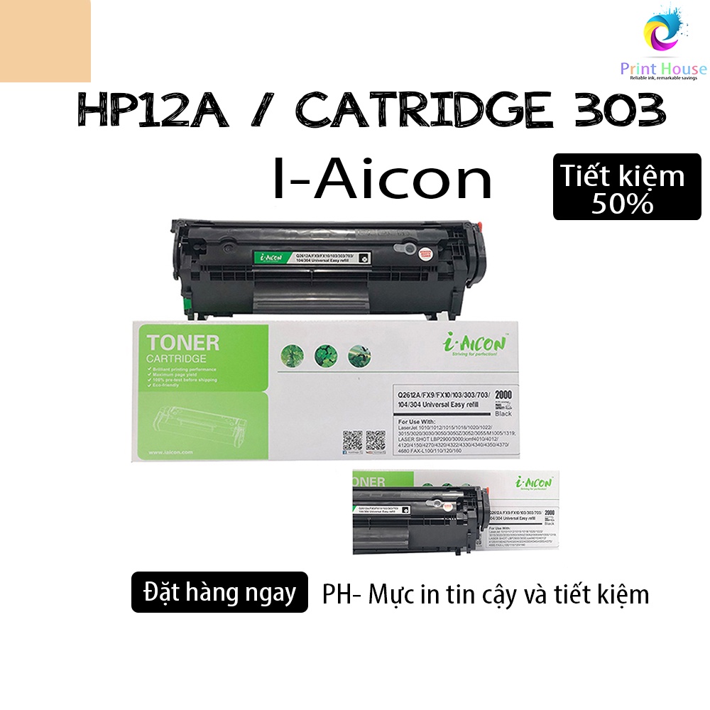 Hộp mực Cartridge 12A dùng cho máy in canon 2900 máy in HP LaserJet thương hiệu I-Aicon dung lượng 2100 bản in độ phủ 5%