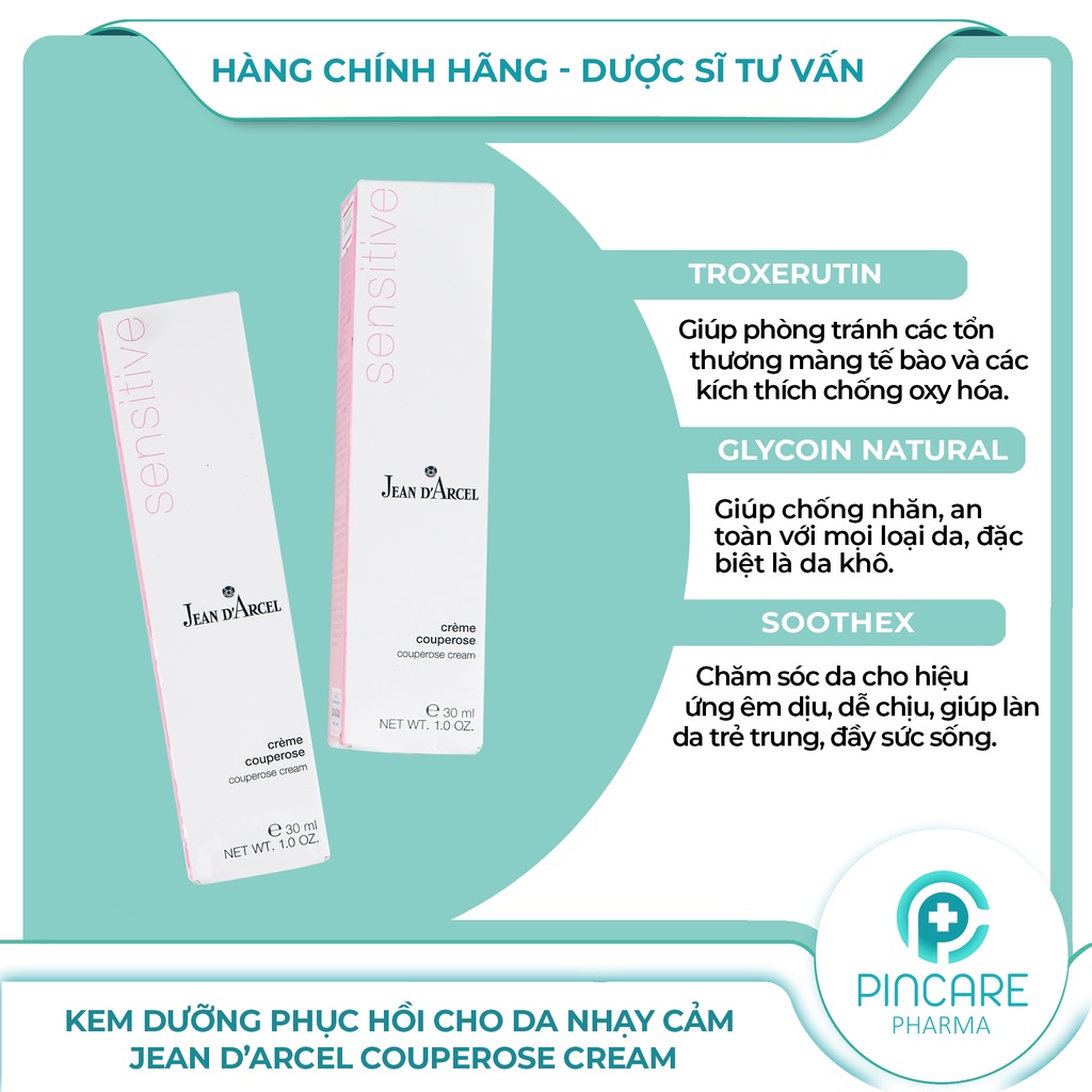 Kem dưỡng ẩm cho da nhạy cảm Jean D’Arcel Couperose Cream J118 30ml giảm đỏ, giãn tĩnh mạch - Hàng chính hãng - PinCare