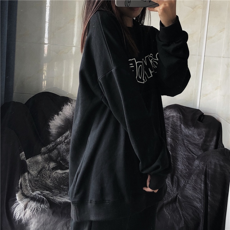 Áo Sweater nỉ mỏng waitmore in chữ Hàn Quốc. Nỉ ngoại dài tay form rộng Ulzzang siêu hot. Áo ulzzang thu đông nam nữ | BigBuy360 - bigbuy360.vn