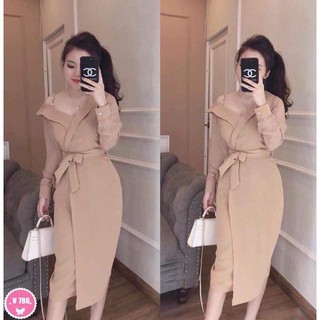 [BÁN GIÁ GỐC] Đầm body tay lưới lệch vai thắt eo + Ảnh thật thoitrangshop2019