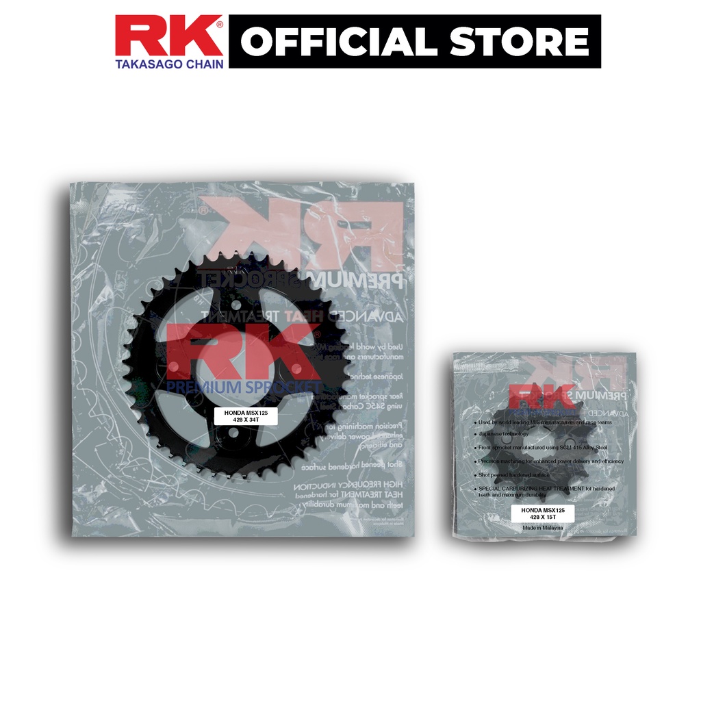 Nhông Dĩa RK Takasago chain cho xe máy Monkey, chất liệu: Thép mạ màu đen, độ dày Nhông Dĩa: 428