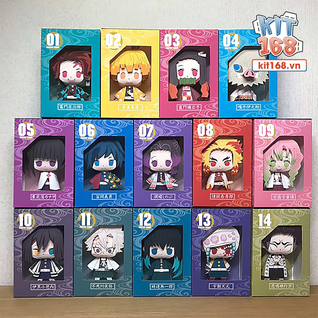 Mô hình giấy Anime Trọn bộ 45 nhân vật Chibi Kimetsu no Yaiba Combo 0038 + kit mô hình hộp trang trí