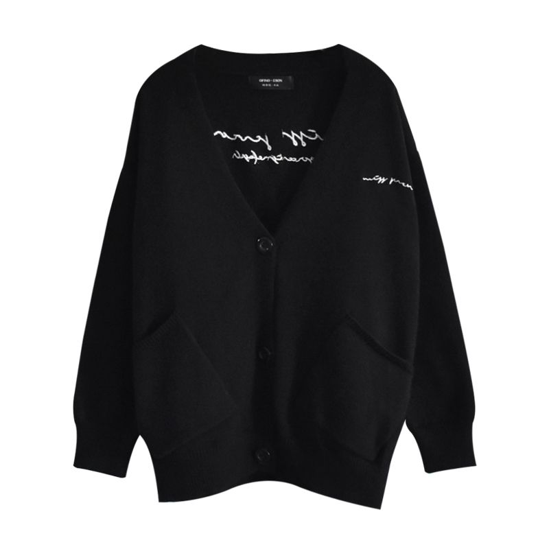 <Ready> Áo Khoác Len Cardigan Cổ Chữ V Thêu Chữ Đơn Giản Kiểu Hàn Quốc | BigBuy360 - bigbuy360.vn