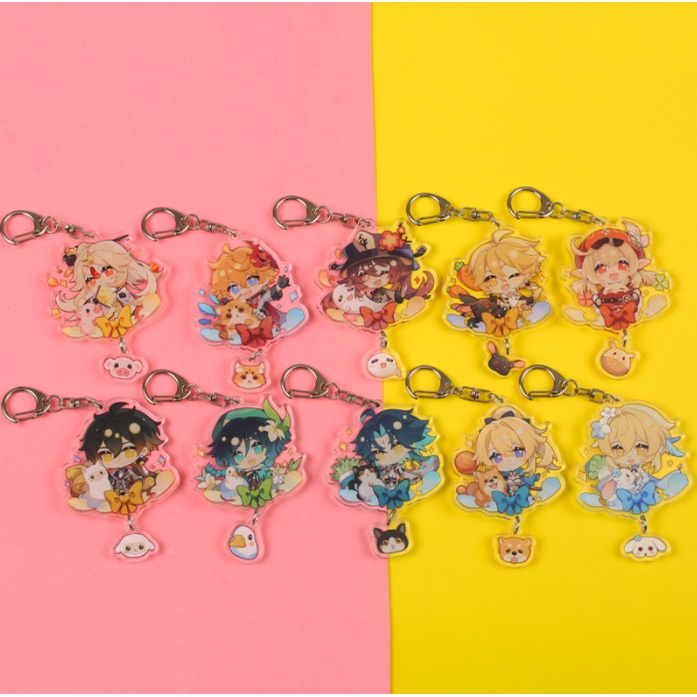 Móc khóa genshinimpact kèm pet hutao ganyu keqing babara xiao zhongli aether kaeya jean ningguang childe chongyun venti