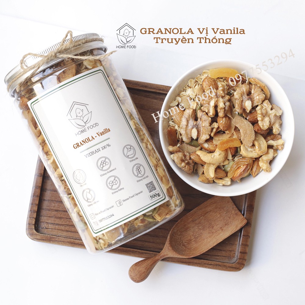 Granola ăn kiêng siêu hạt nướng mật ong, không đường, thêm óc chó, mơ vàng - 500g ( 3 vị ) - Home Food