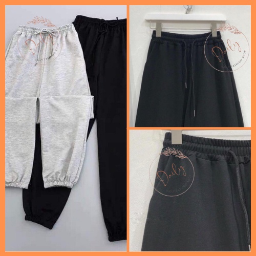Quần Jogger Ống Rộng Bo Chun Chất Nỉ Da Cá Dày Dặn Dây Rút Cạp Chun Dáng Dài Thể Thao Hai Màu Đen, Xám