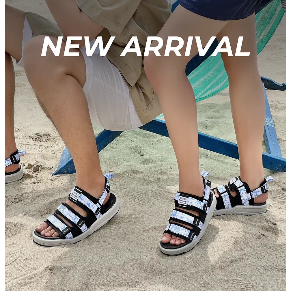 Giày sandal nam nữ unisex đi học quai ngang Buenas Sport SD7979 Xanh dương đế cao 3 phân
