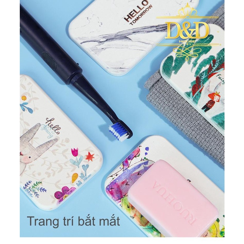 Lót ly, cốc Diatomite chữ nhật siêu hút nước họa tiết, thông điệp dễ thương