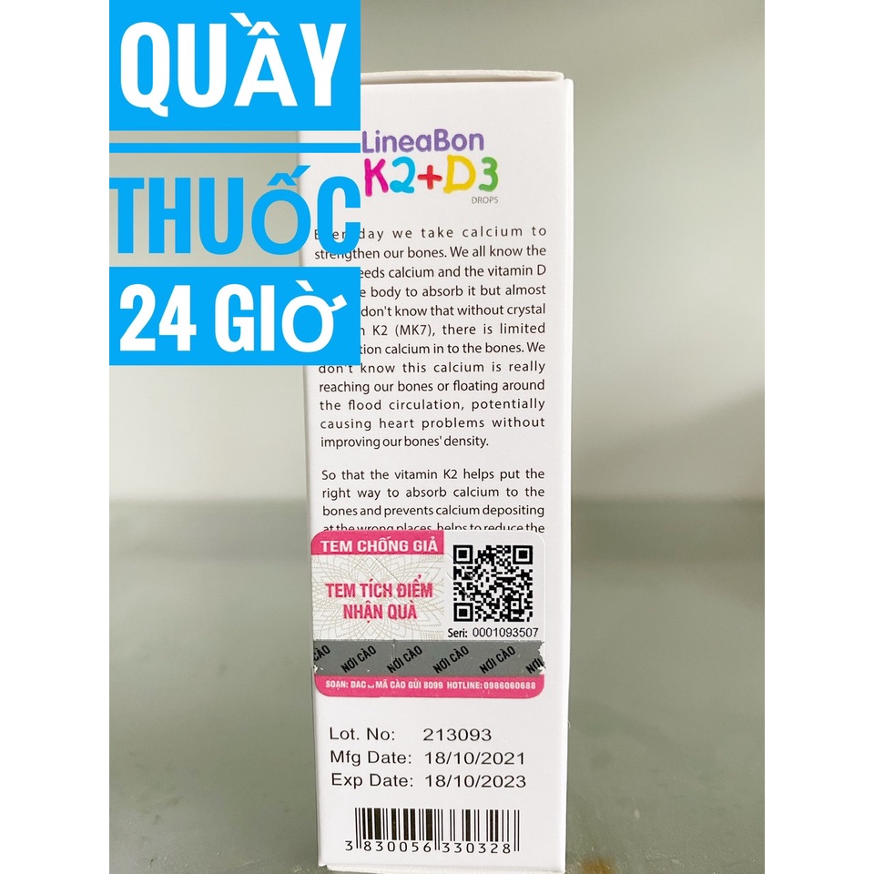 LineaBon K2 D3 Nhập Khẩu CHÍNH HÃNG phát triển chiều cao lọ 10ml