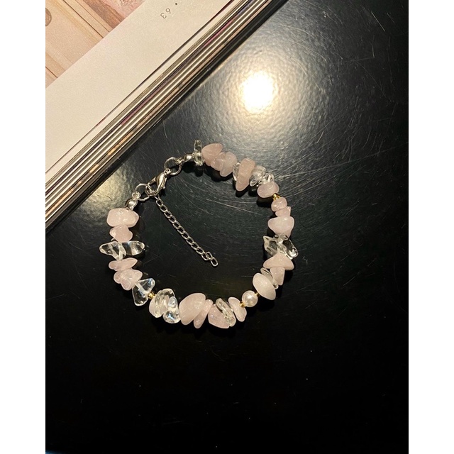 [089-090] Set vòng nữ đá thô màu hồng 3-5mm nữ tính