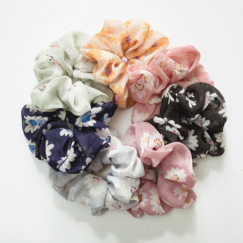 Scrunchies Cột Tóc Voan Mỏng Phồng Màu Pastel Hoa Cúc