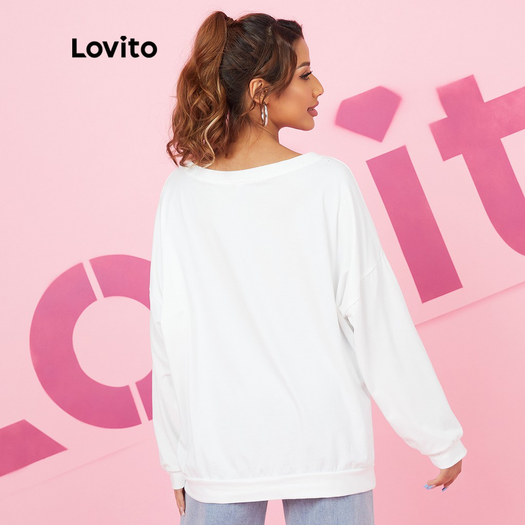 Áo thun Lovito cổ chữ V màu trơn phong cách cơ bản thường ngày L16X118 (Trắng)
