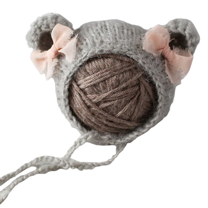 Mũ Beanie Đan Len Đính Nơ Dễ Thương Dùng Làm Phụ Kiện Chụp Ảnh Cho Bé Sơ Sinh