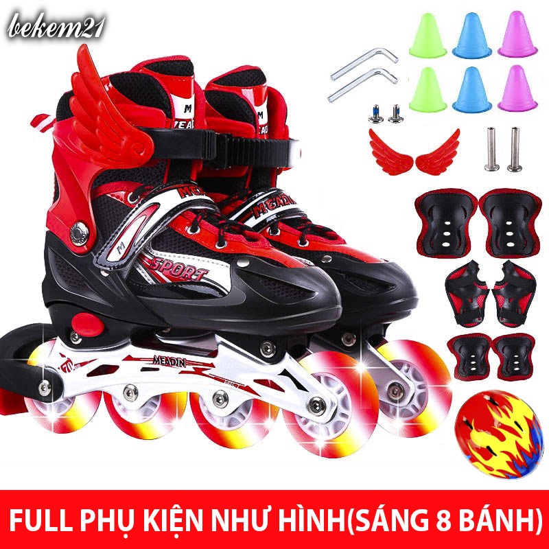 [CAO CẤP]Giày Patin trẻ em Sport 2 lớp flash 8 bánh phát sáng,khung hợp kim, tặng FULL 20 món bảo hộ và phụ kiện