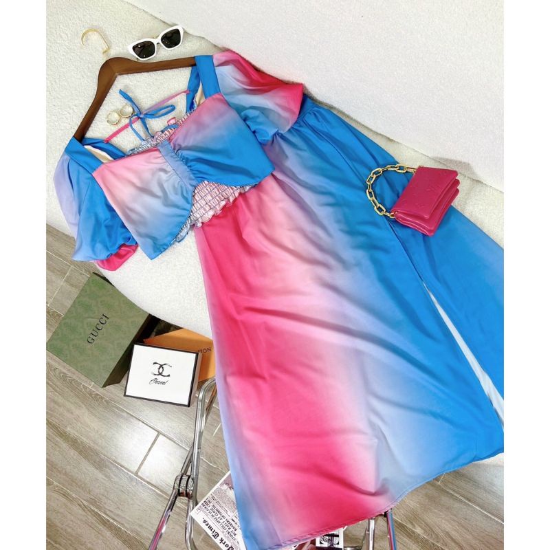 SET ÁO TAY PHỒNG PHỐI VÁY LOANG MÀU BIGSIZE ĐI BIỂN