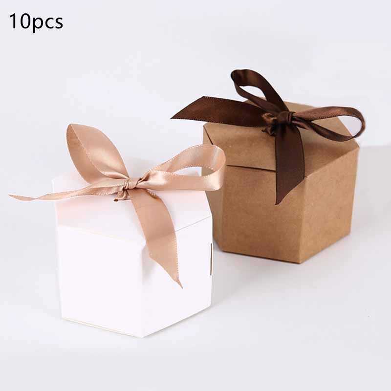 Set 10 Hộp Giấy Kraft Hình Lục Giác Đựng Bánh Kẹo Làm Quà Tặng Đa Ứng Dụng