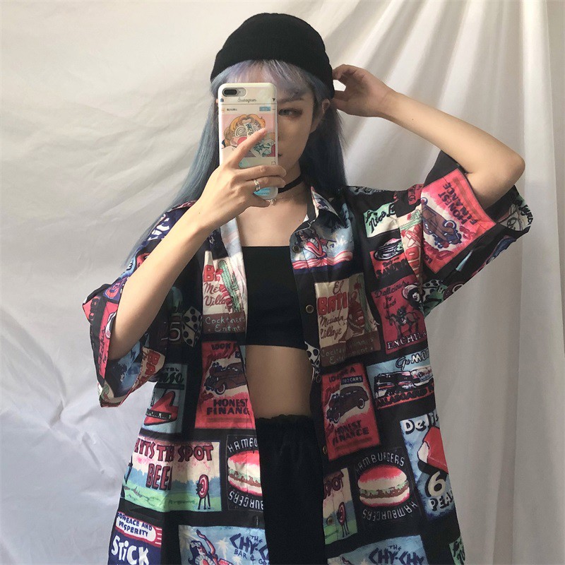 Áo sơ mi dáng rộng tay lỡ in họa tiết phong cách Hàn Quốc năng động cho nữ | BigBuy360 - bigbuy360.vn