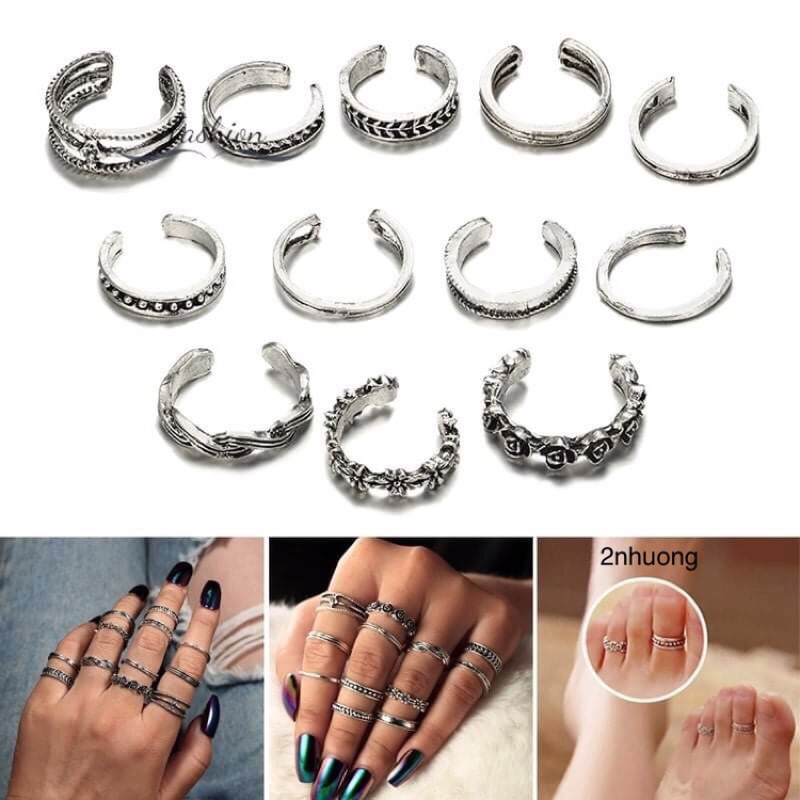 nhẫn tay chân nữ nhiều size nhẫn giữa ngón mid finger midi middle ring