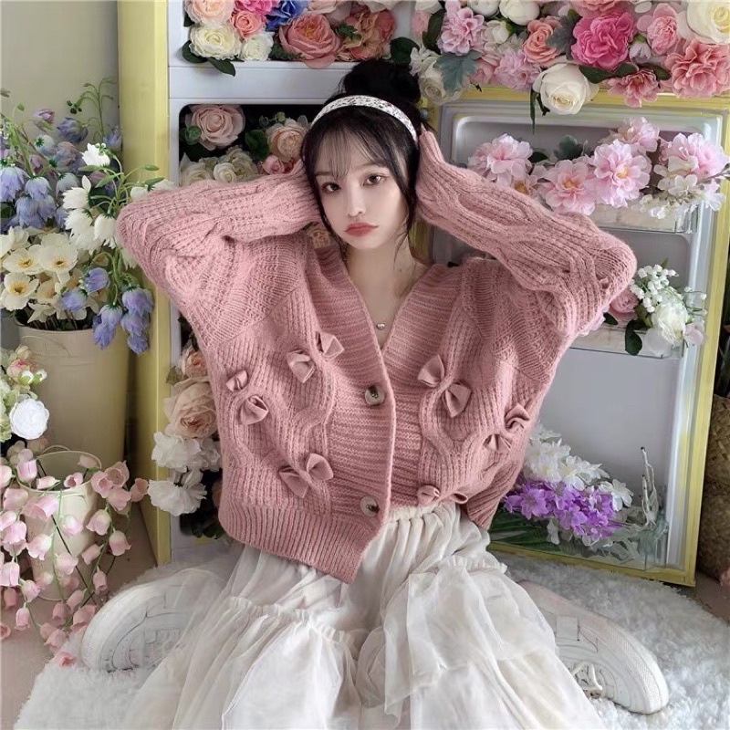 Áo Khoác Len Cardigan Dáng Rộng Thắt Nơ Xinh Xắn Dễ Thương Hợp Thời Trang[hot]