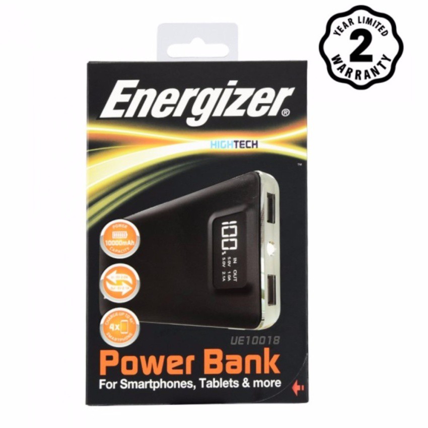 Pin sạc dự phòng Energizer 10000mAh 2 cổng Output có LCD - UE10018 (Đen)