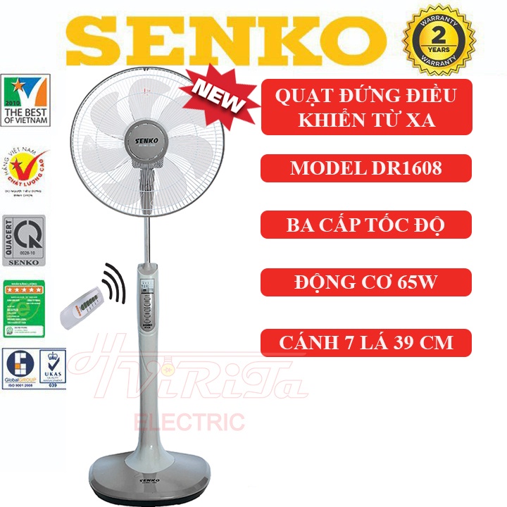 Quạt cây đứng Senko-DR1608-có điều khiển từ xa-65W-7 cánh-quạt đẹp,bền,chạy êm giá rẻ