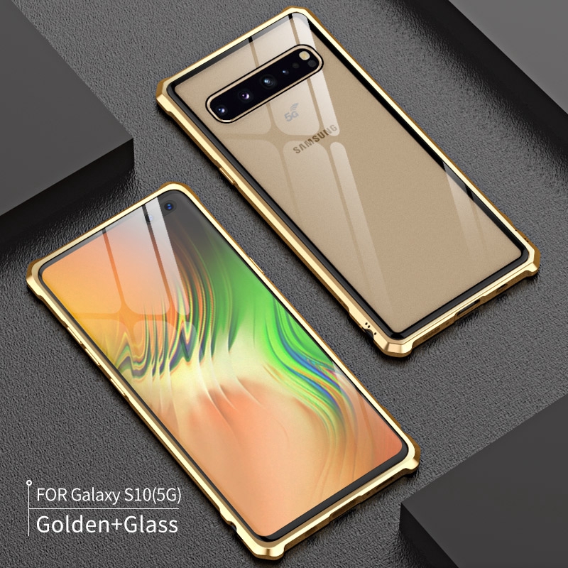 Ốp lưng mặt kính cường lực 9H viền khung kim loại dành cho Samsung Galaxy S10 + S10 Plus s10plus