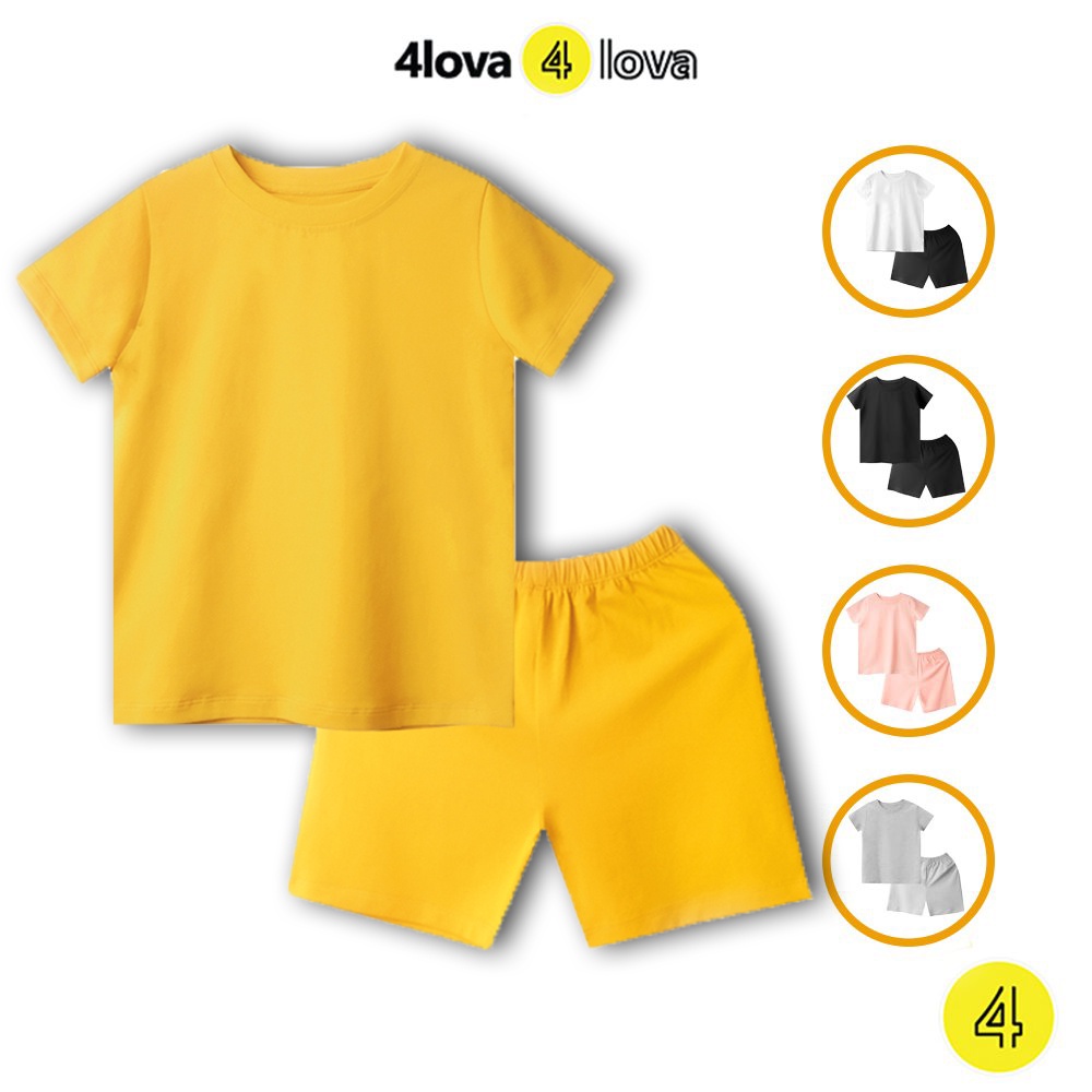 Bộ quần áo cộc tay thun trơn cho bé trai và gái 4LOVA chất cotton mùa hè chính hãn