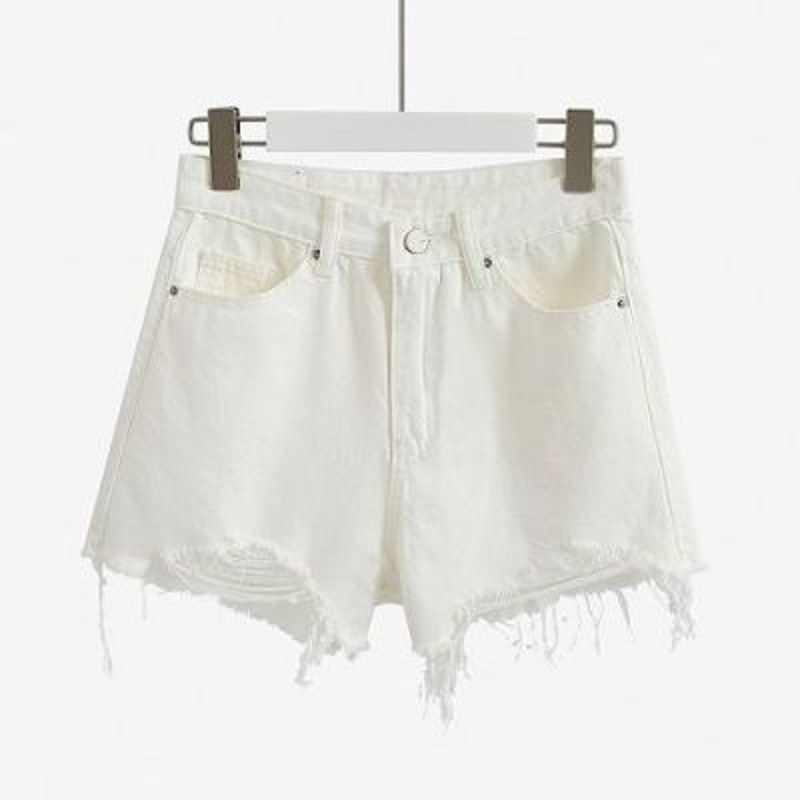 Quần Short Denim Lưng Cao Ống Rộng Thiết Kế Xẻ Rách Cá Tính