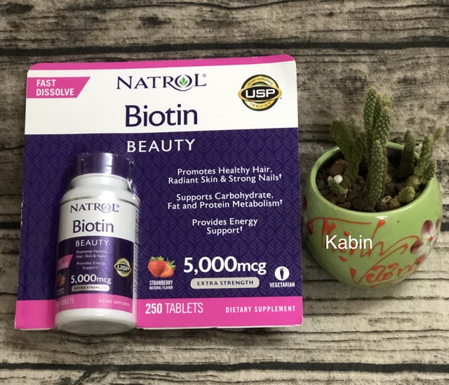 Viên uống hổ trợ mọc tóc Natrol Biotin Beauty Fast Dissolve 5000mcg (vị dâu)