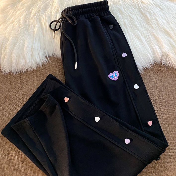 Quần thể thao Lq-255 dáng dài rộng có nút cài hình trái tim thời trang mùa hè cho nữ