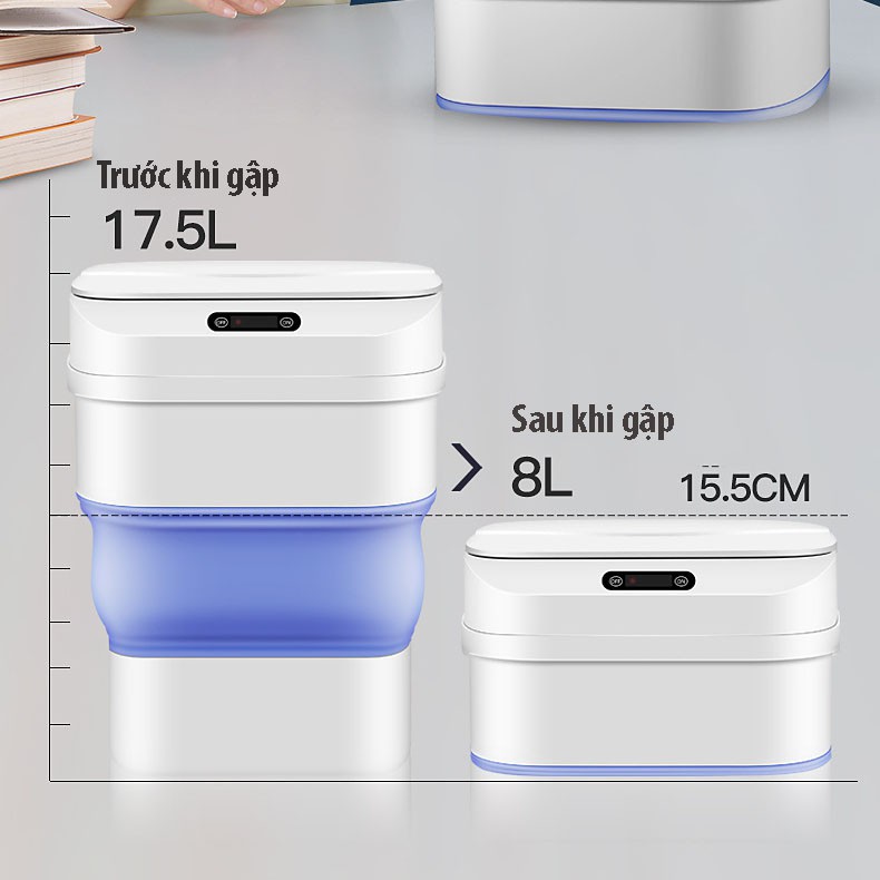 Thùng rác gấp gọn thông minh cảm ứng tự động đóng mở 0,3S, dung tích 17,5L
