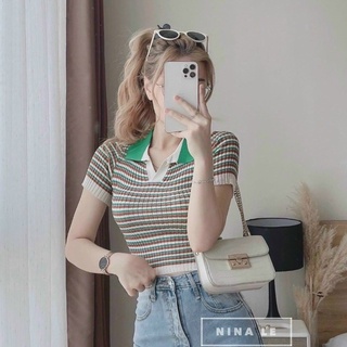Áo len kẻ xanh hàng Quảng Châu phong cách Hàn Quốc