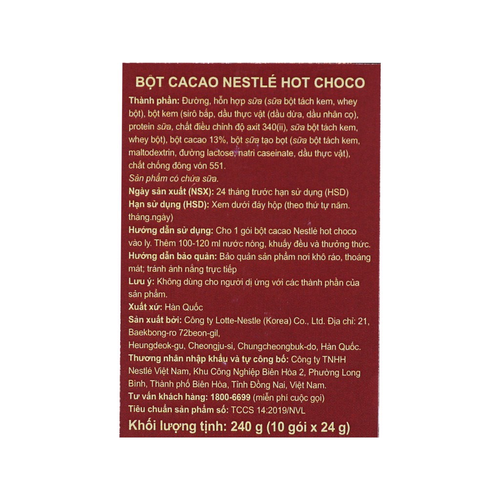 Combo 3 hộp Nestle Hot Choco Original 240gr - Bột Cacao Nestle (10 gói x 24gram) Nhập Khẩu Hàn Quốc date 2023