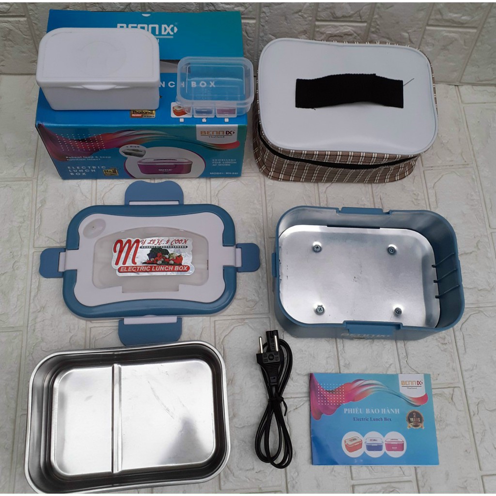 [HÀNG CHÍNH HÃNG] Hộp cơm cắm điện, hộp cơm hâm nóng ruột inox 304 Bennix Thái Lan- tặng kèm túi vải đựng